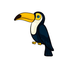 Hand drawn cute cartoon toucan seating, colorful sketch style vector illustration isolated on white background. Hand drawing tucan cute summer symbol © Hulinska Yevheniia