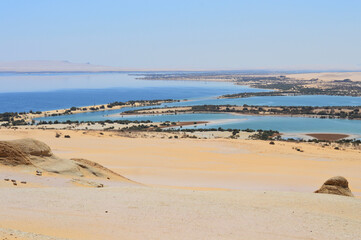 Beautiful surreal oasis in a sandy desert, Fayoum oasis in Sahara desert, Egypt, Africa