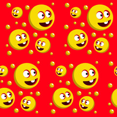 Emoticon festive pattern. Smiley faces on red background.
