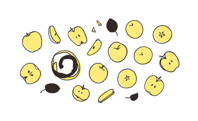 Hand drawn stylish fruit and vegetable. Vector artistic drawing fresh organic food. Summer illustration vegan ingrediens for smoothies