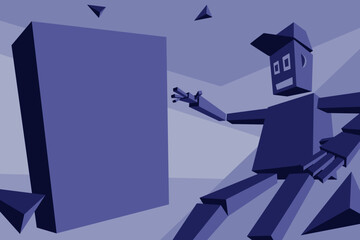 Isometric square man in a cap. Futuristic style