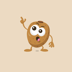 Illustration of cute staring kiwi mascot isolated on light background. Flat design style for your mascot branding.