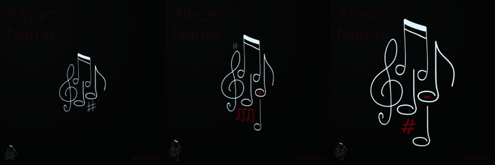 Music album cover. Black minimal style. Musical notes on an album cover