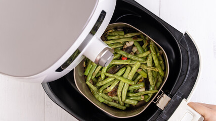 Air fryer meal, cooking green bean, pidan dishes cookery with Airfryer at home, delicious cuisine...