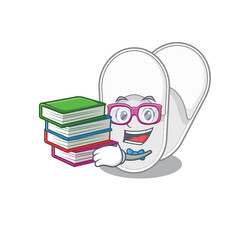 A diligent student in hotel slippers mascot design concept read many books