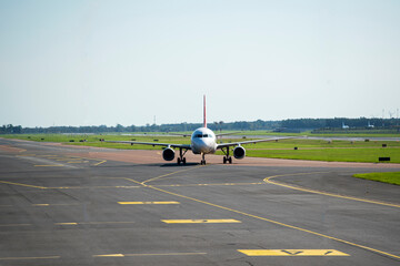 Plane on the runway front view