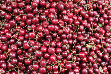 Background a lot of ripe red cherries