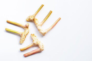 Fresh galangal isolated on white.