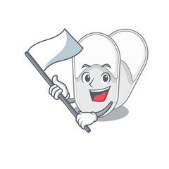 A heroic hotel slippers mascot character design with white flag