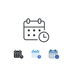 Date and time. Clock and calender for time management in business project, schedule events planning, working schedule. Time table. Schedule icon. Vector illustration. Design on white background. EPS10