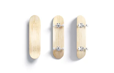 Fotobehang Blank wood skateboard mockup, front and back side © Alexandr Bognat