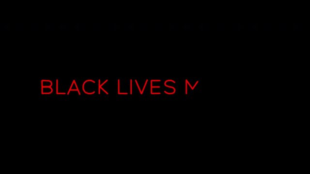 Black lives matter on black background in red letters, all men are created equal concept in writing effect.