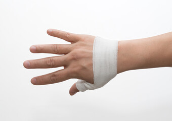 Wounded hand in bandage