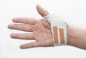 Wounded hand in bandage