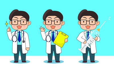 Doctor with 3 poses give information Set B (with line stroke)