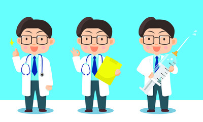 Doctor with 3 poses give information Set B (no line stroke)