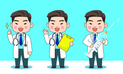 Doctor E with 3 poses give information Set B (with line stroke)
