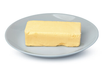 Butter on white plate isolated on white background