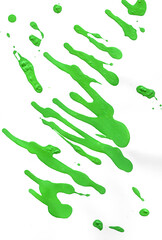 Colourful set of different brush smudges, green high res paint splashes on white background.