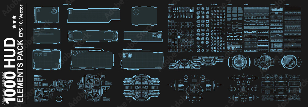 Aufkleber hud elements pack. big set vector elements for creating graphic touch user interface of the game. vi