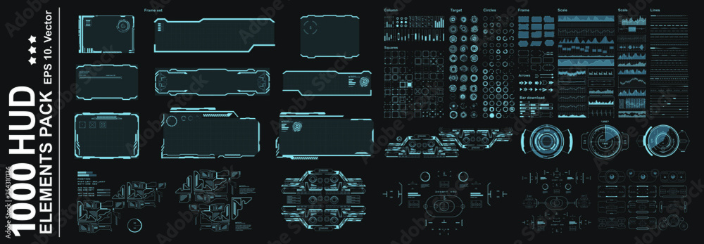 Poster hud elements pack. big set vector elements for creating graphic touch user interface of the game. vi