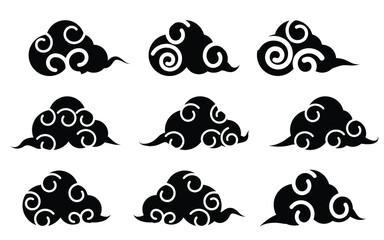 Traditional Asian Chinese Cloud pattern collection, called Xiangyun. Decorative clouds for Chinese New Year, Mid Autumn Festival. Isolated objects. Vector illustration. 