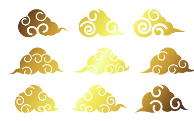Traditional Asian Chinese Cloud pattern collection, called Xiangyun. Decorative clouds for Chinese New Year, Mid Autumn Festival. Isolated objects. Vector illustration. 