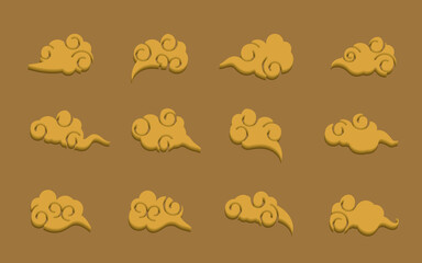 isometric asian cloud pattern. Traditional Asian Chinese Cloud pattern collection, called Xiangyun. Decorative clouds for Chinese New Year, Mid Autumn Festival. Isolated objects. Vector illustration. 