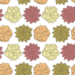 Colorful hand drawn succulents, vector seamless pattern