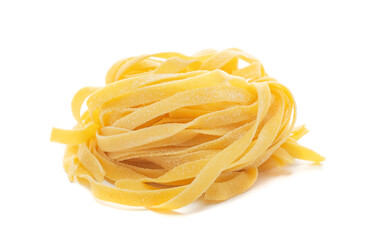 Fresh colored egg pappardelle pasta isolated on a white background