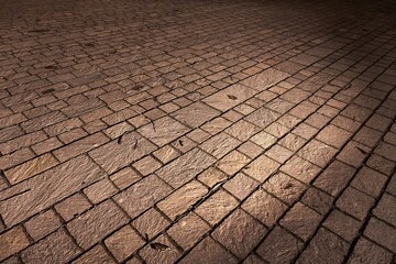 Dark pavement made of old stones in the dark of night