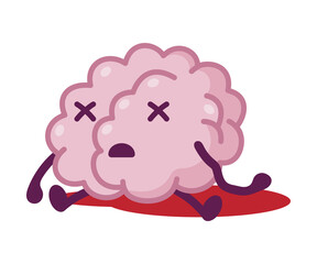 Dead Brain, Funny Human Nervous System Organ Cartoon Character Vector Illustration on White Background