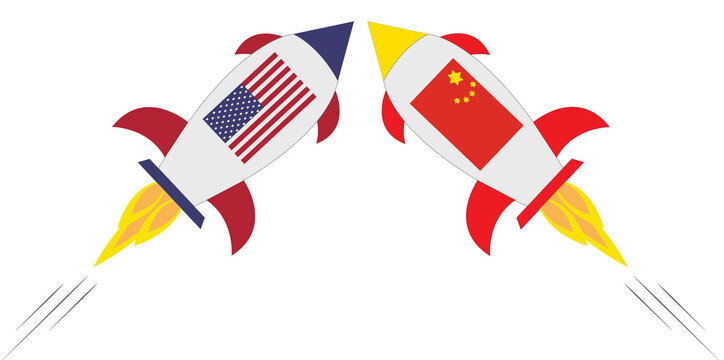 Two rockets showing concept of the USA and China conflict