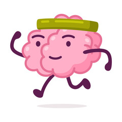 Sportive Pink Brain Jogging, Funny Human Nervous System Organ Cartoon Character Vector Illustration on White Background