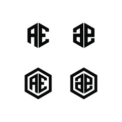 Obraz premium set collection hexagonal black white luxury AE logo icon design vector