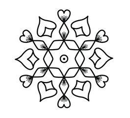 Fototapeta premium Rangoli design concept of floral and love heart symbols isolated on white background
