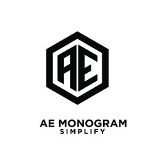 hexagonal black white luxury AE logo icon design vector