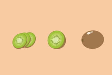 Kiwi fruit vector set on a light orange background.