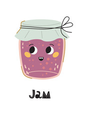 Cartoon vector jar of jam. Flat style. Excellent for the design of postcards, posters, stickers and so on.