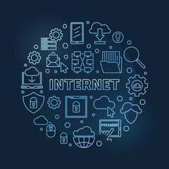 Vector Internet circular concept linear blue illustration on dark background