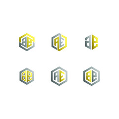 set collection hexagon silver gold luxury luxury AE logo icon design vector