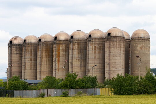 Abandoned old concrete silos near the village of Lokorsko near Sofia, Bulgaria