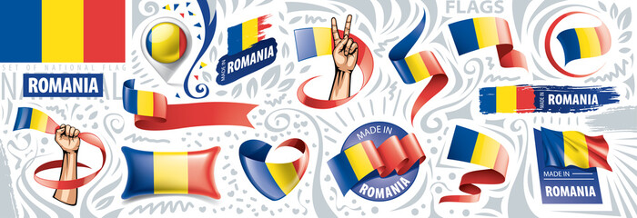 Fototapeta na wymiar Vector set of the national flag of Romania in various creative designs