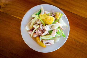 Fresh squid with pineapple in restaurant