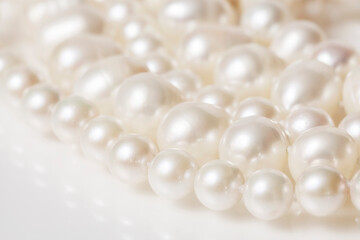 Pearl necklace on white background.