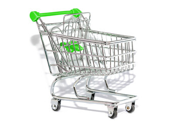 green shopping cart isolated. Internet shopping online concept. white background with copy space.