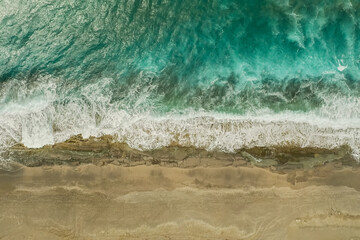 ALANYA, Antalya, Turkey. Aerial View Dunes meet Ocean Sea. A drone picture of the place where the sea meets the dunes.