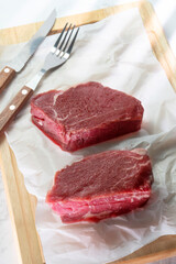 Raw beef steak on cutting board