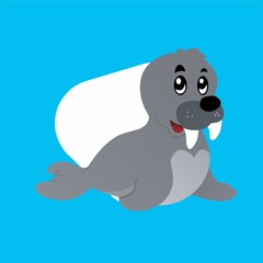 Illustration of Seal Shows His Teeth Cartoon, Cute Funny Character, Flat Design