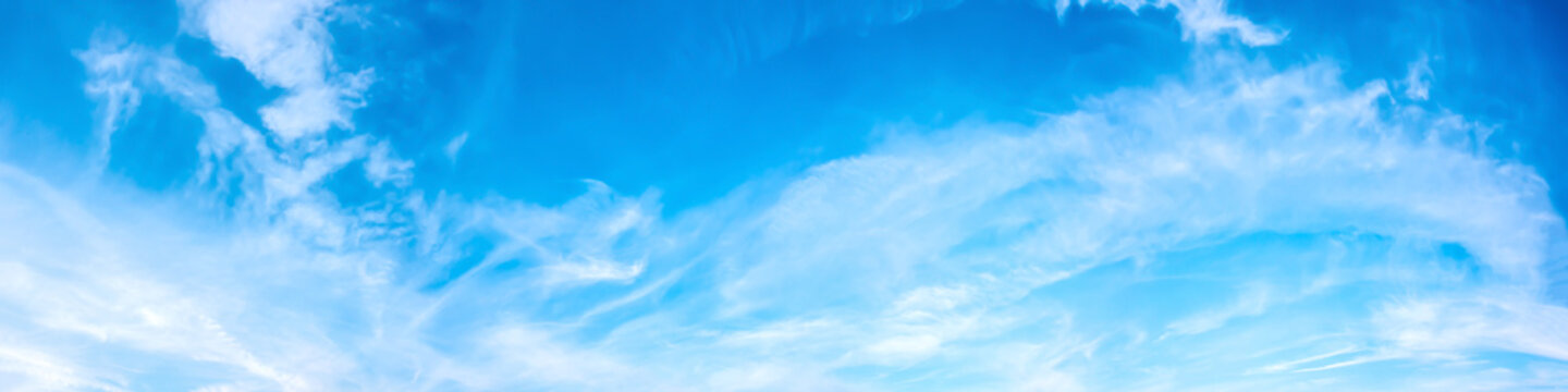 Panorama of a blue sky with white clouds as a backround